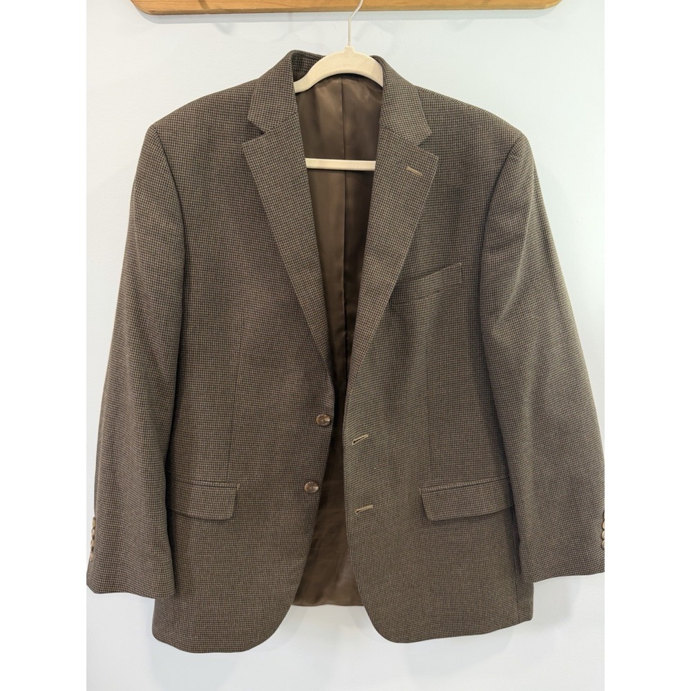 Chaps 42R Men's Brown Houndstooth Blazer 2 Button Suit Jacket Business Heritage